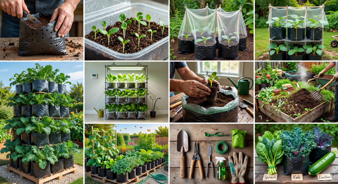 Basic tools used for plastic bag vegetable gardening